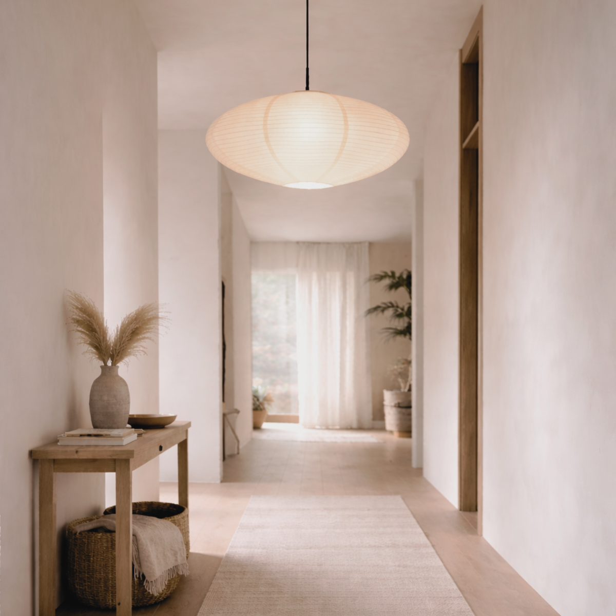 Wabi Sabi Oval Rice Paper Pendant LED Light, view 4