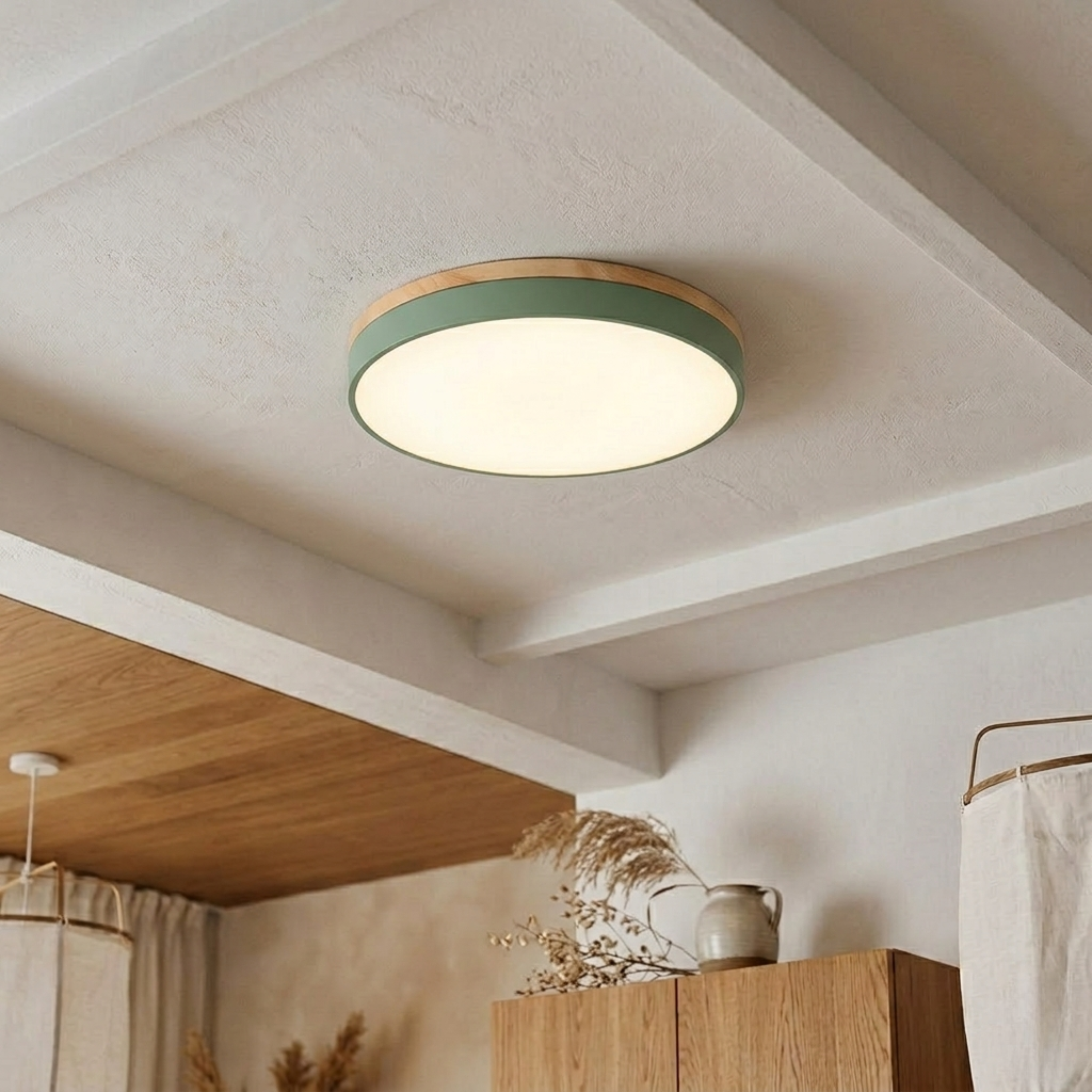 Round Wood Trim Flush Mount Ceiling Light