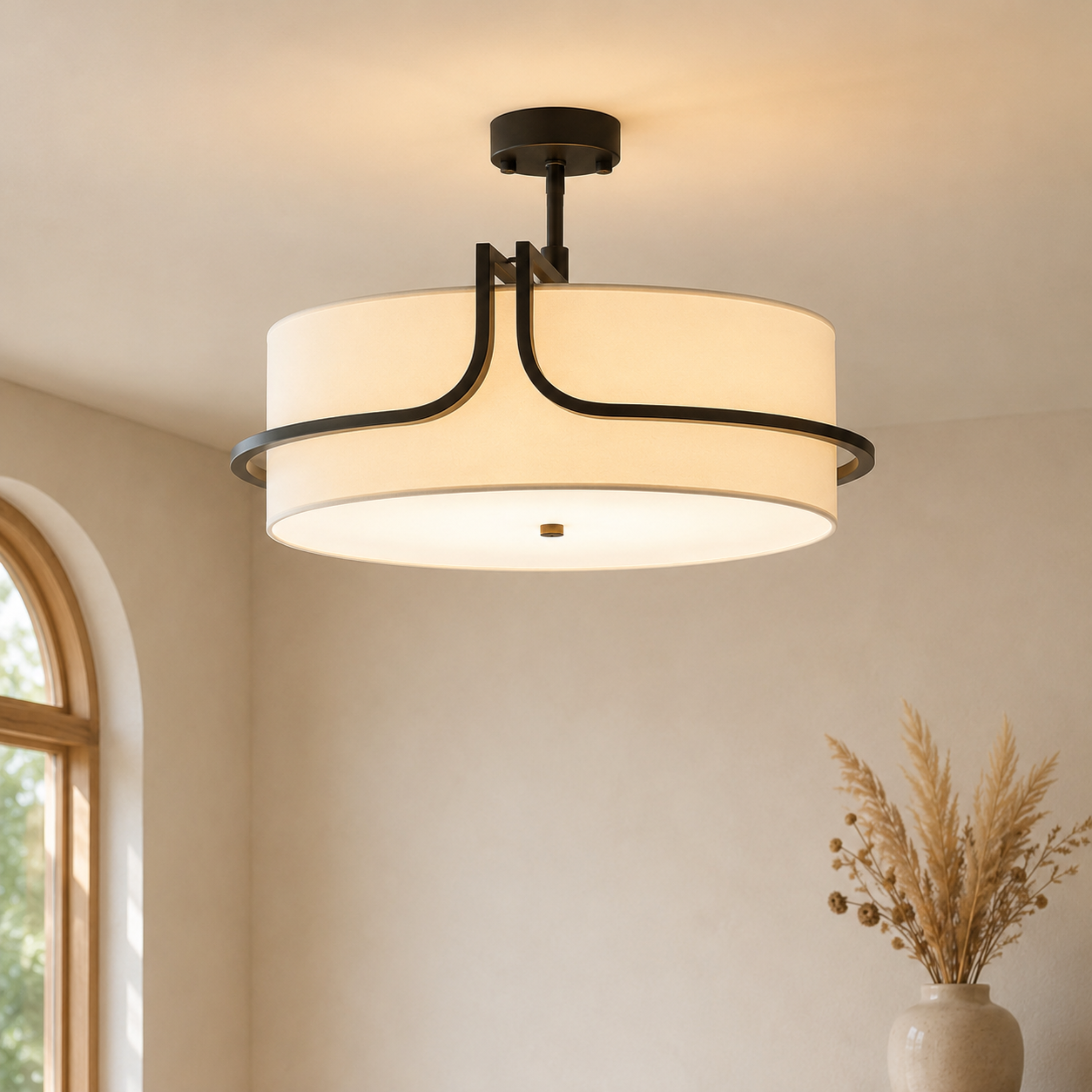 Black Fabric Semi Flush Ceiling Light