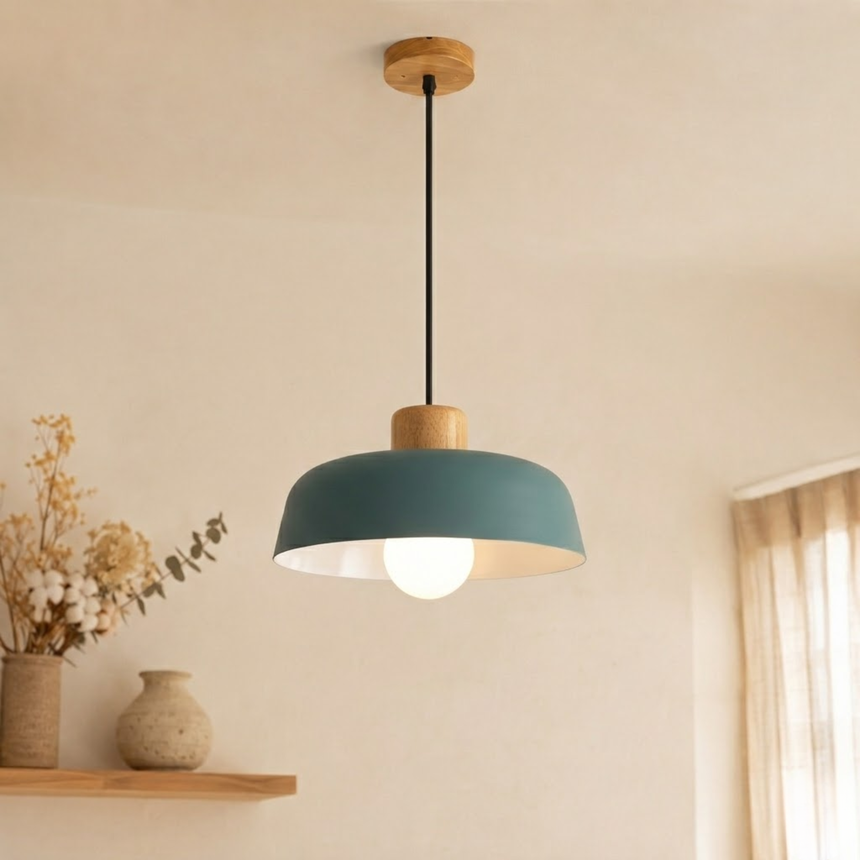 Grey Iron Wood Pendant Ceiling Light