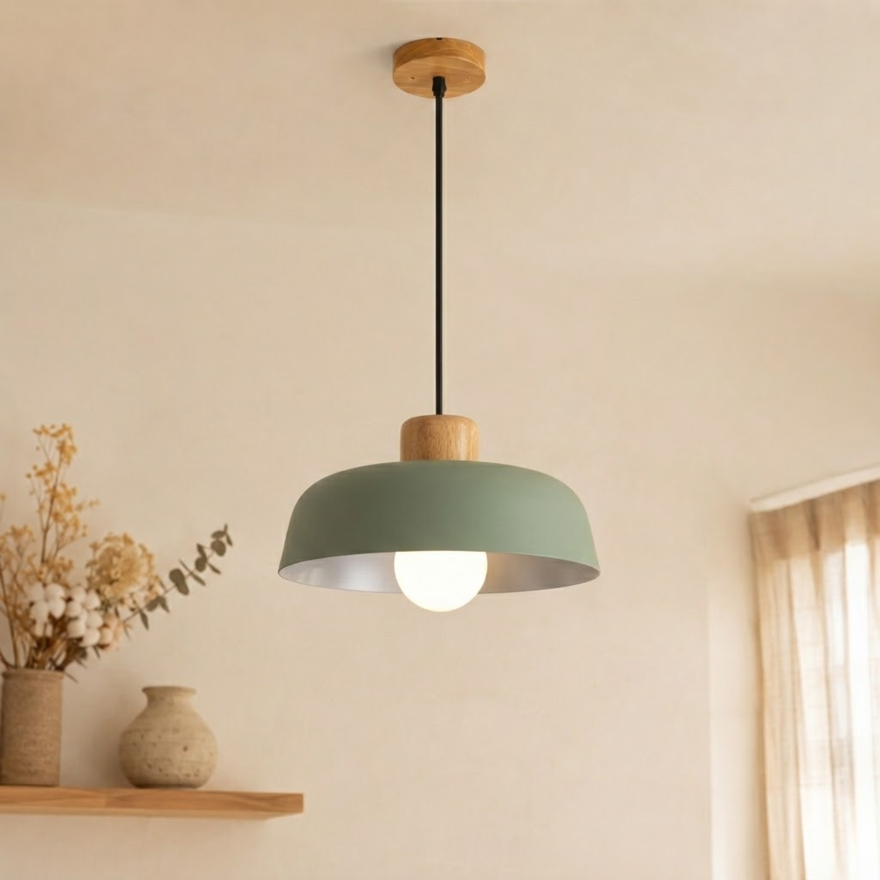 Grey Iron Wood Pendant Ceiling Light
