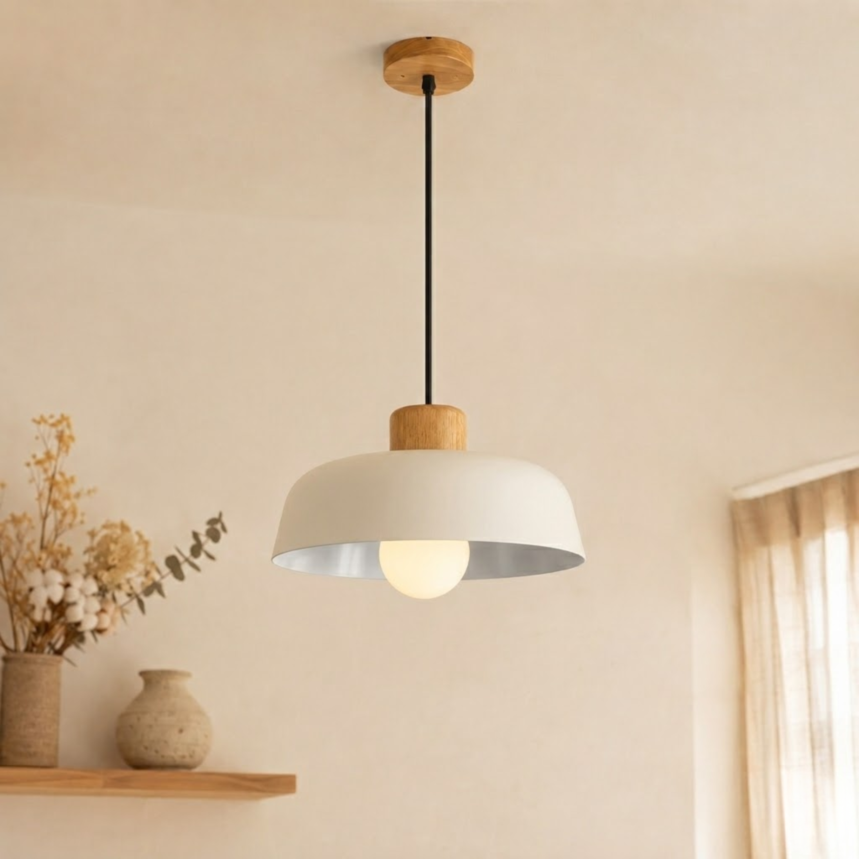 Grey Iron Wood Pendant Ceiling Light