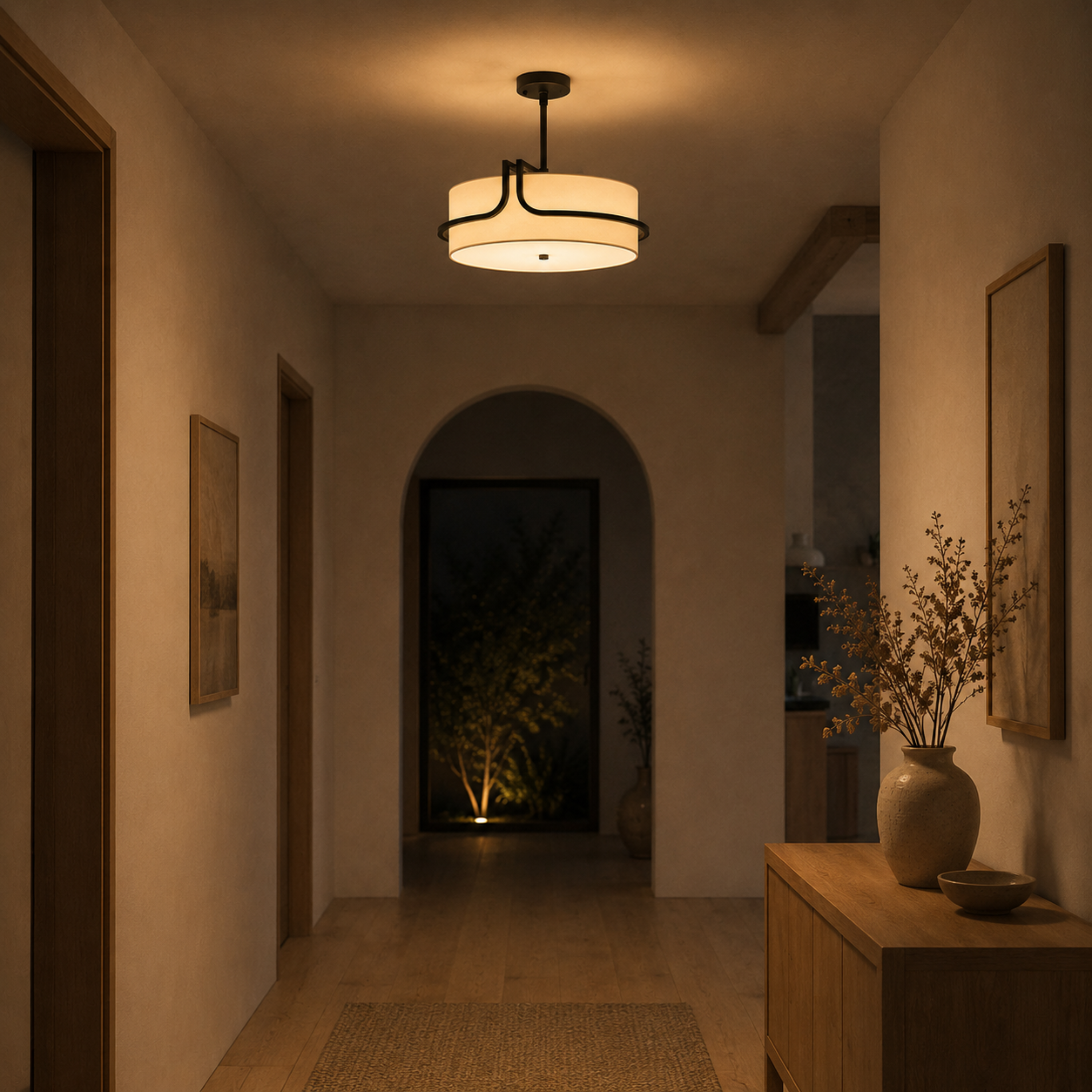 Black Fabric Semi Flush Ceiling Light