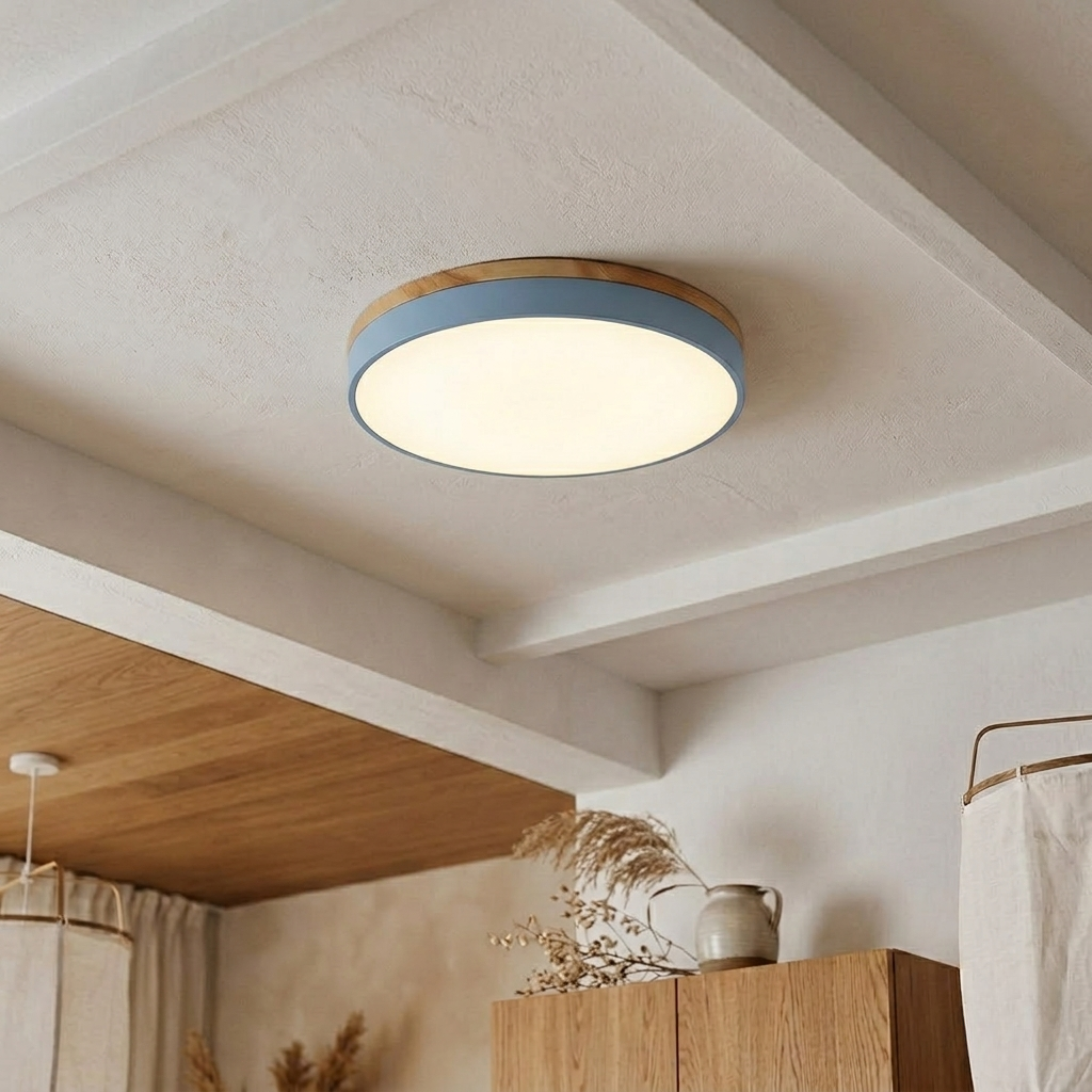 Round Wood Trim Flush Mount Ceiling Light