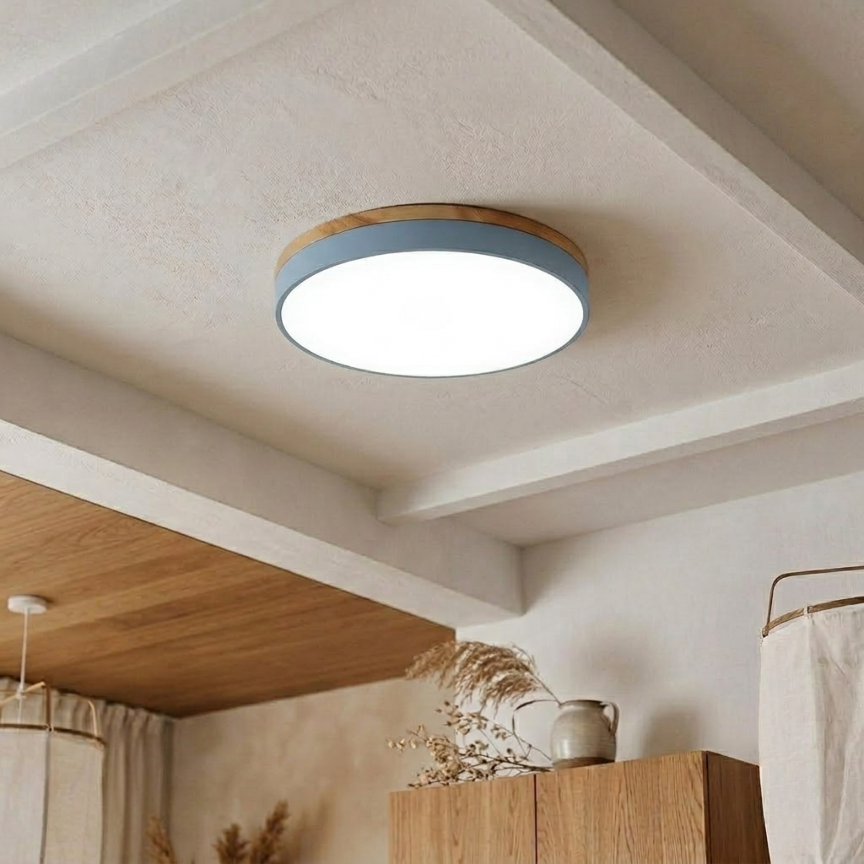Round Wood Trim Flush Mount Ceiling Light