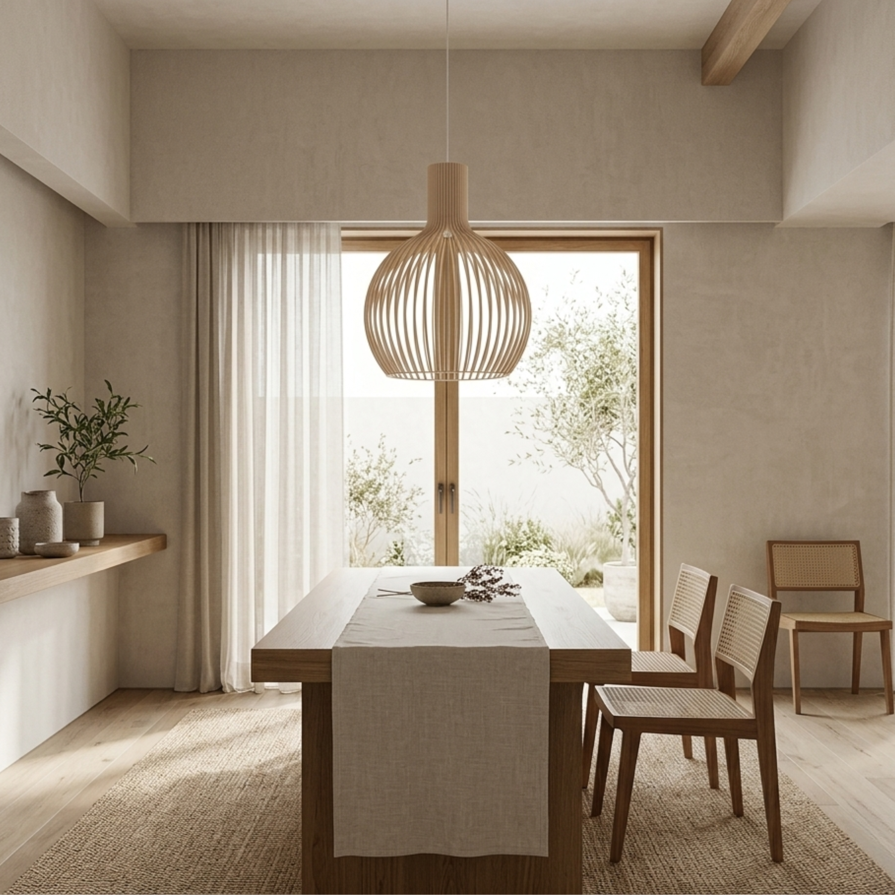 Wood Ribbed E27 Pendant Ceiling Light