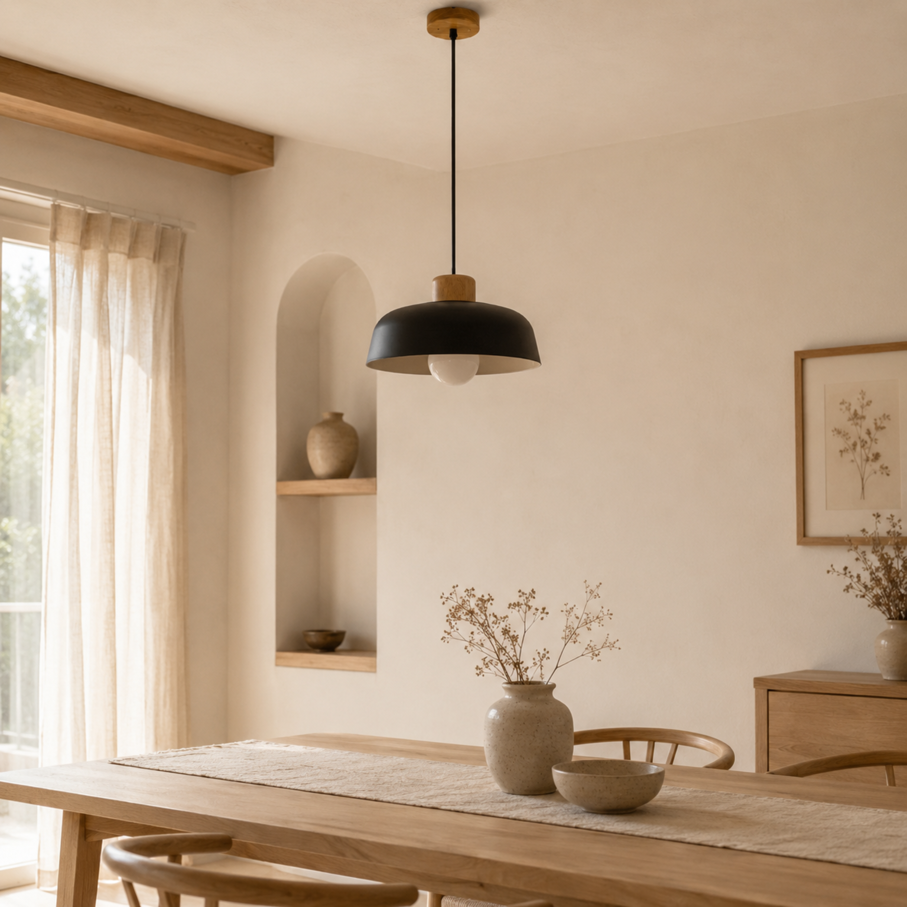 Grey Iron Wood Pendant Ceiling Light