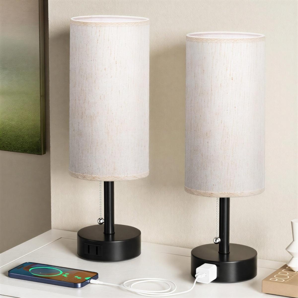 Bedside Table Lamp With Dimmable Lighting And Charging Ports