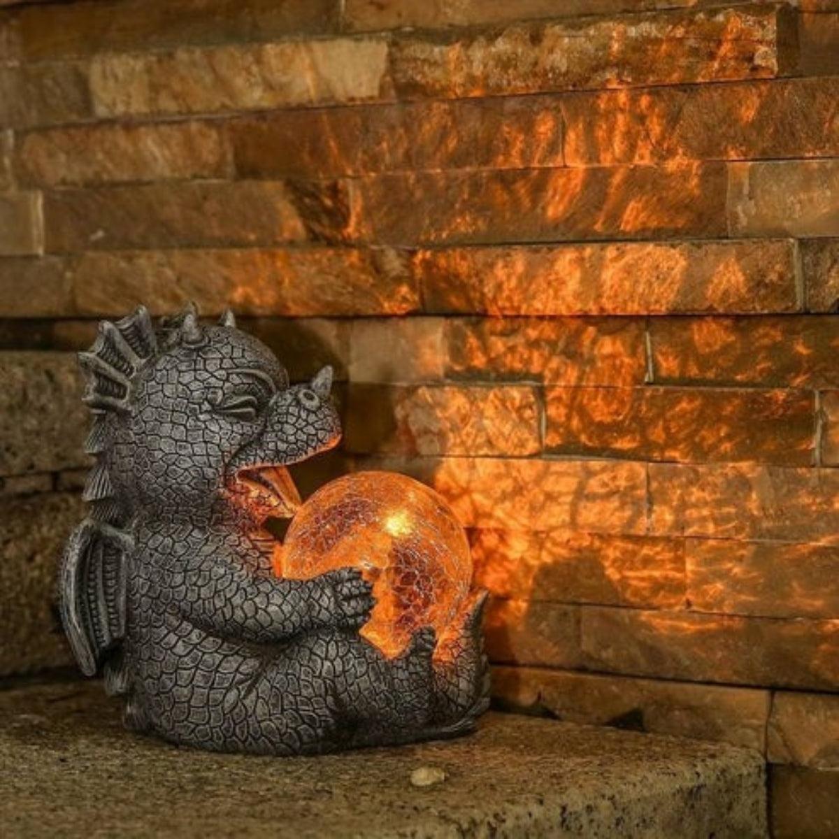 Dragon Garden Statue With Atmospheric Glowing Globe