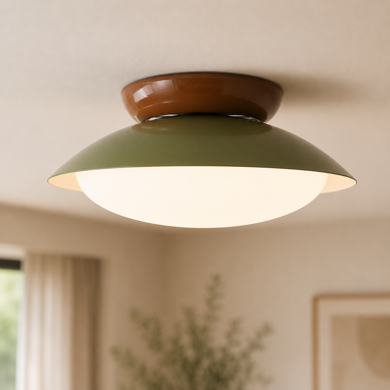 Mid Century Brown Dome LED Flush Mount Ceiling Light Green 1
