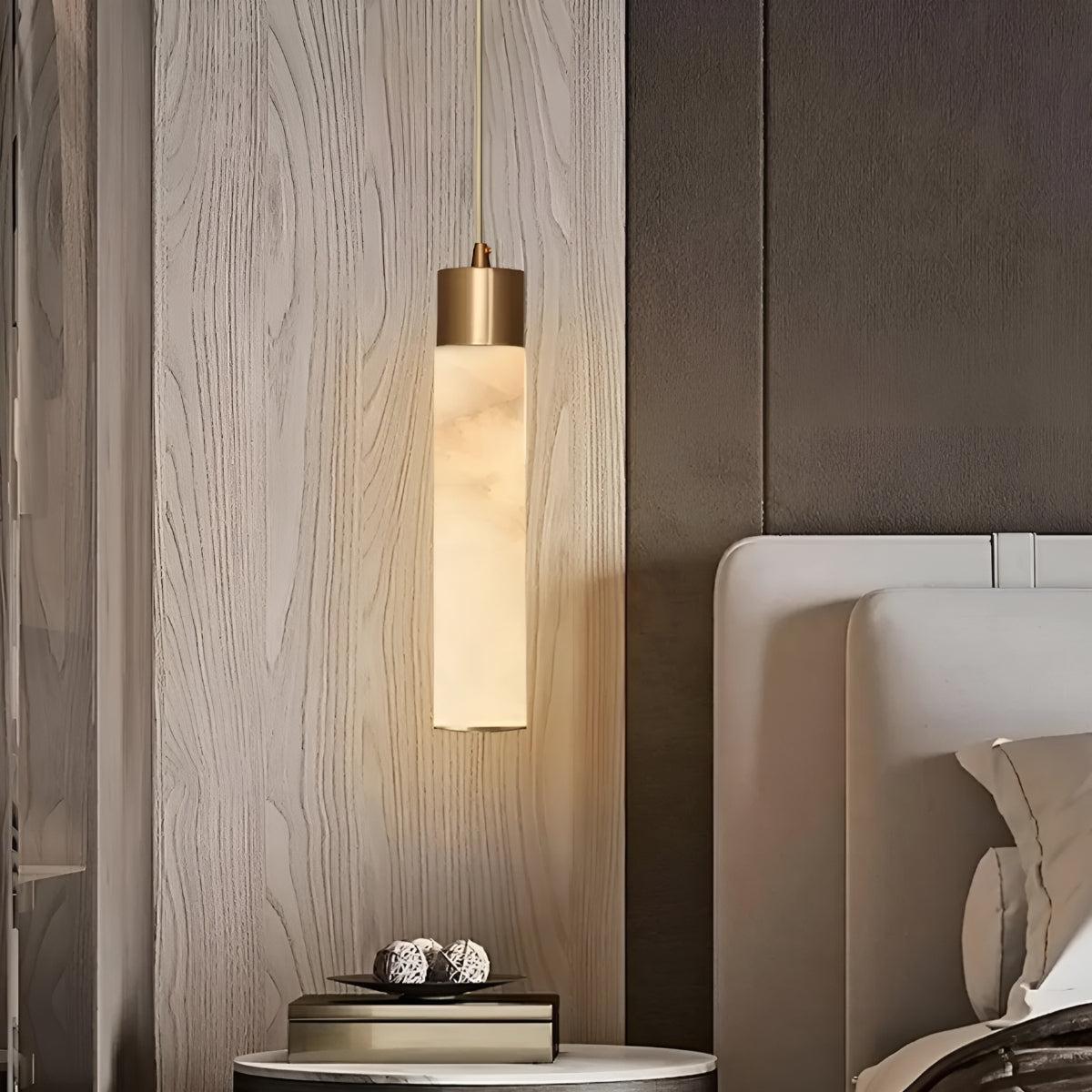Modern Alabaster Hanging Pendant Light With Brass Base