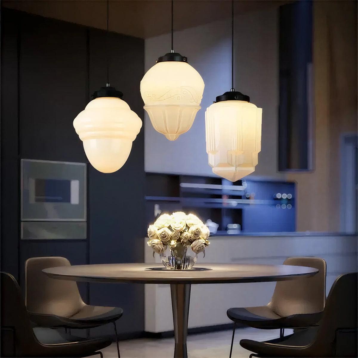 Stylish Ceiling Pendant Light With Geometric Frosted Shade
