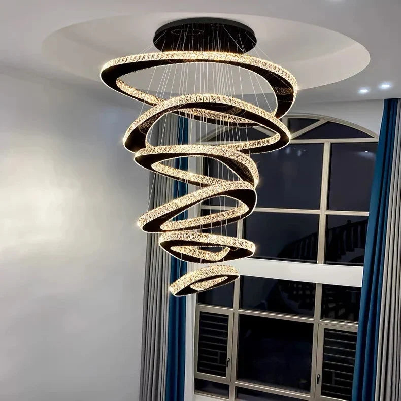 Twisted Ring Led Light Chandelier for High Ceiling