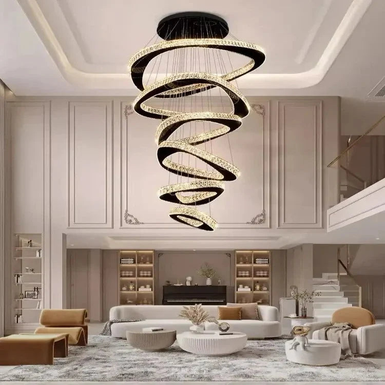 Twisted Ring Led Light Chandelier for High Ceiling