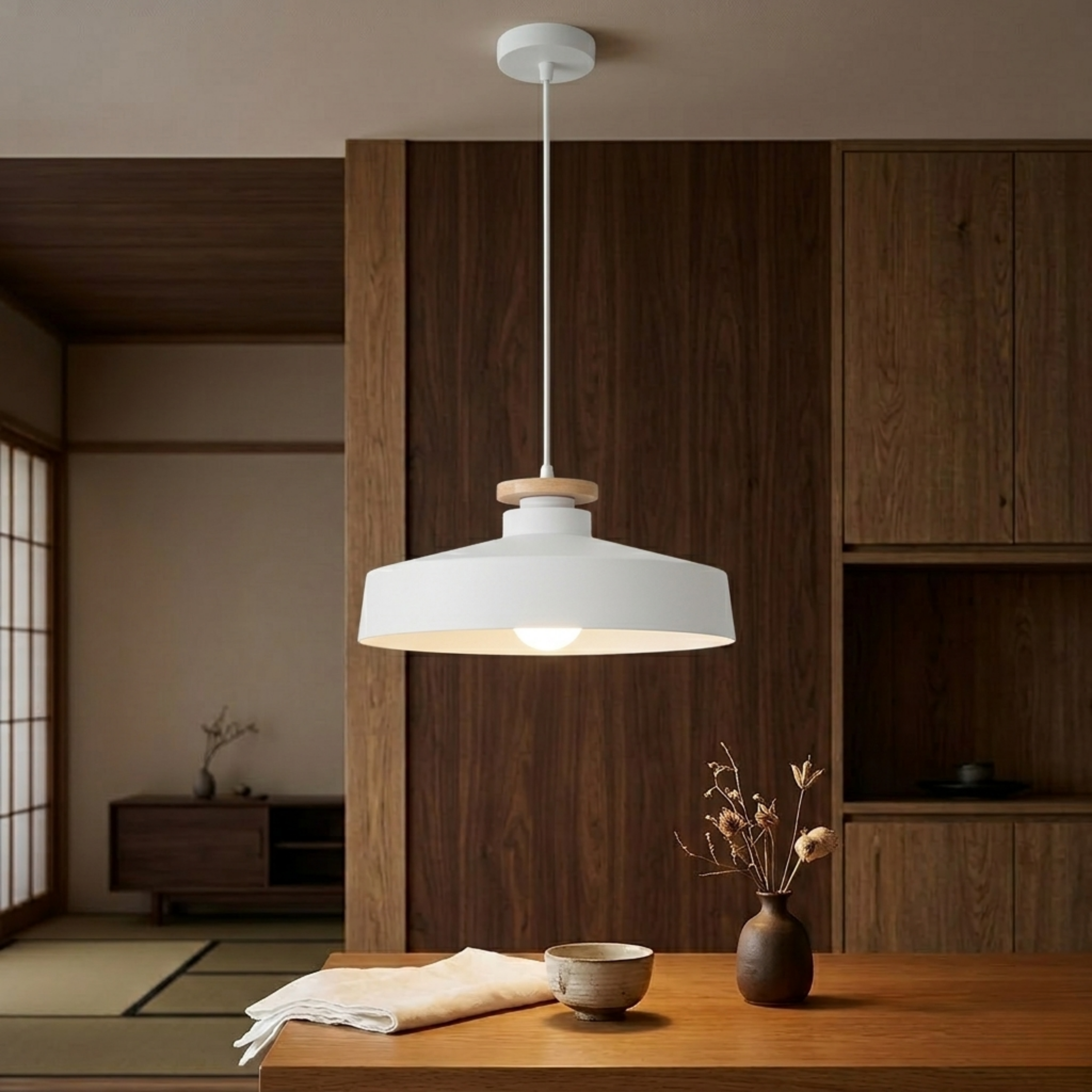 Scandinavian Wooden Pendant Light Natural Wood Ceiling Lamp for Living Room and Kitchen