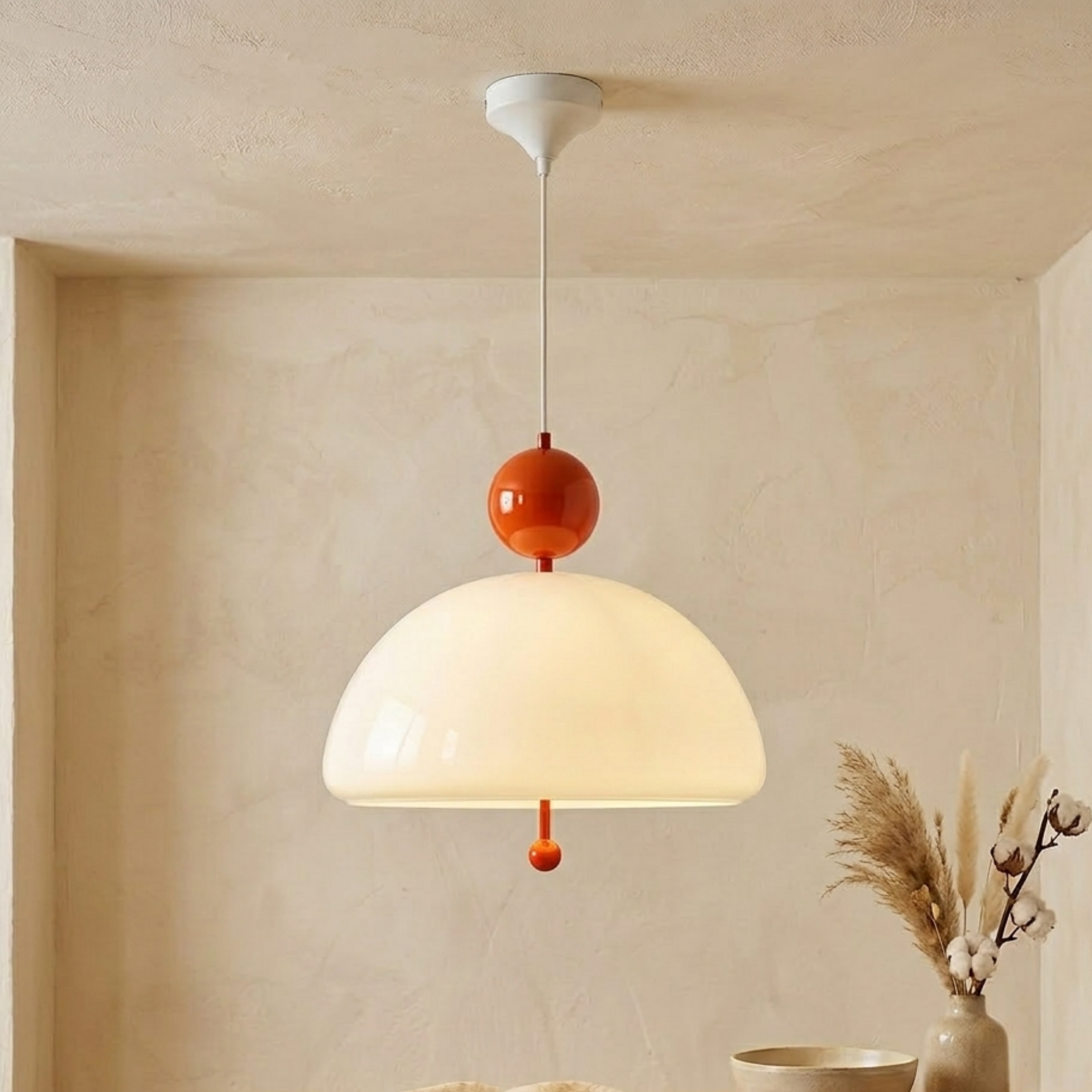 Chrome Beige Glass Dome Pendant Ceiling Light