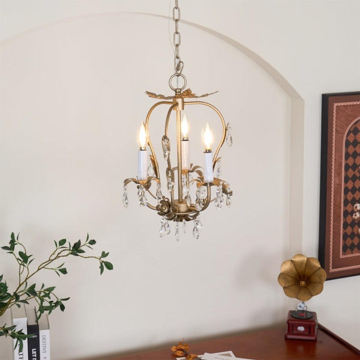 Vintage Mini Crystal Chandelier with Candles