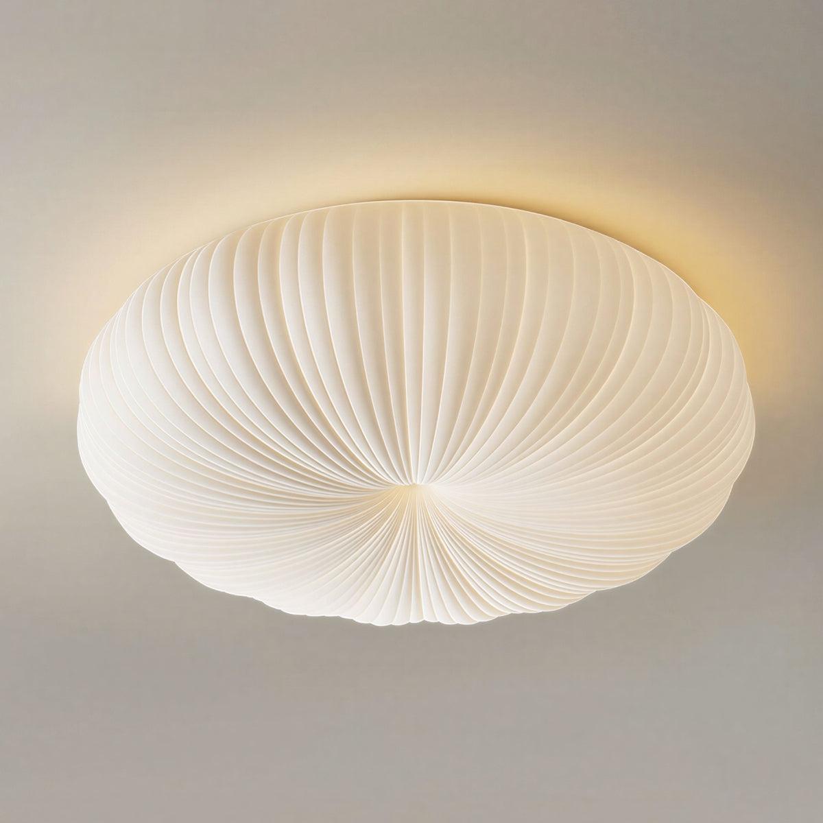 White Radial Pleated Donut Ceiling Light With Dimmable Remote Control
