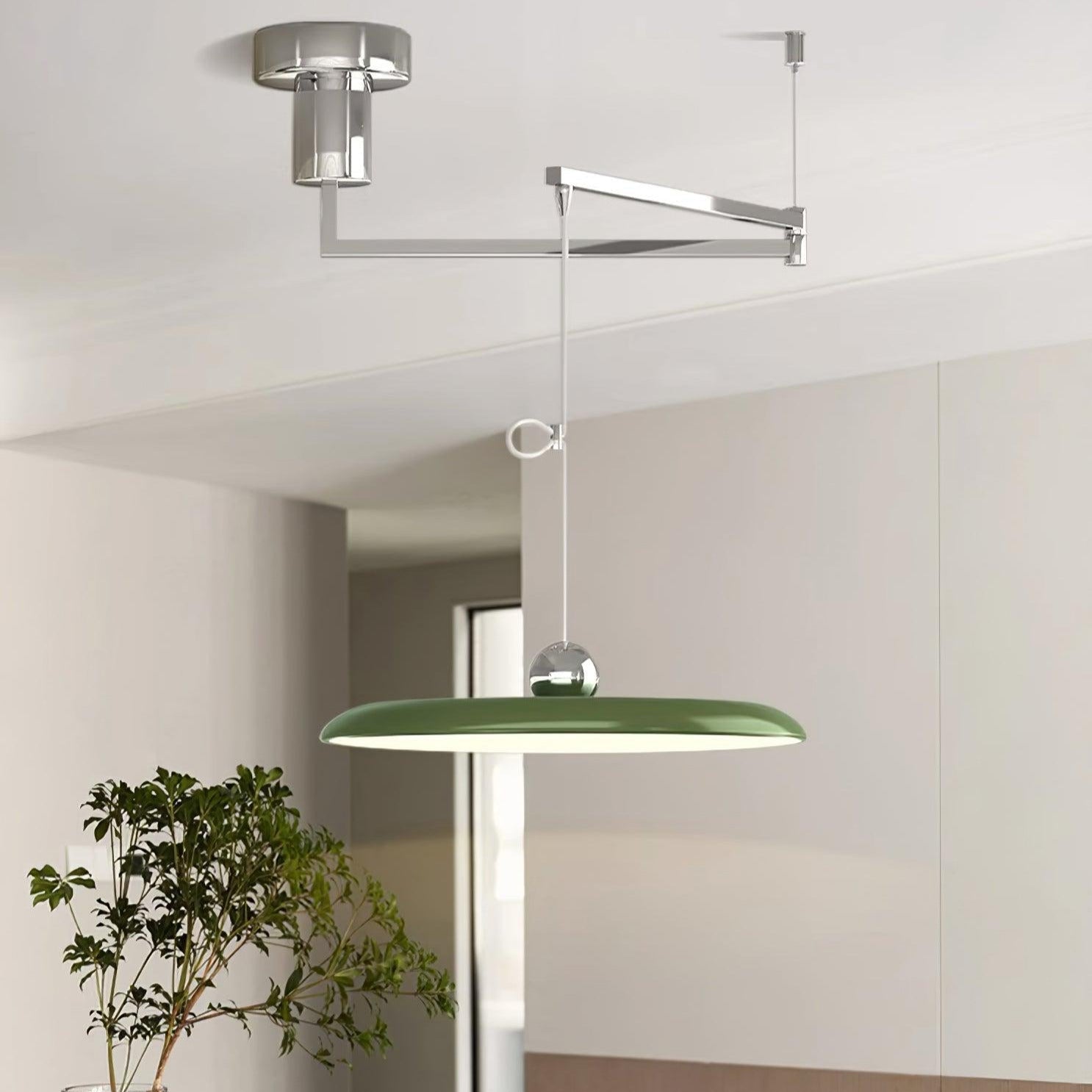 Adjustable Swing Arm Pendant Light Metal Disc Shade Integrated LED Dimmable