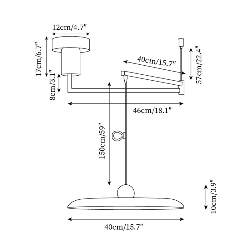 Adjustable Swing Arm Pendant Light Metal Disc Shade Integrated LED Dimmable