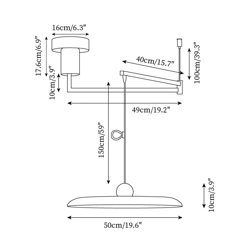 Adjustable Swing Arm Pendant Light Metal Disc Shade Integrated LED Dimmable