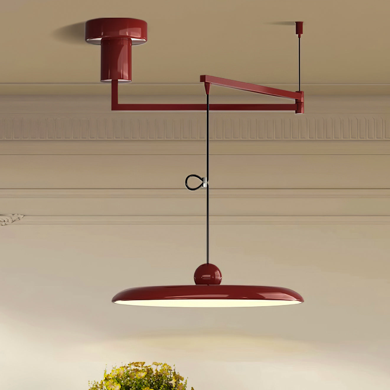 Adjustable Swing Arm Pendant Light Metal Disc Shade Integrated LED Dimmable