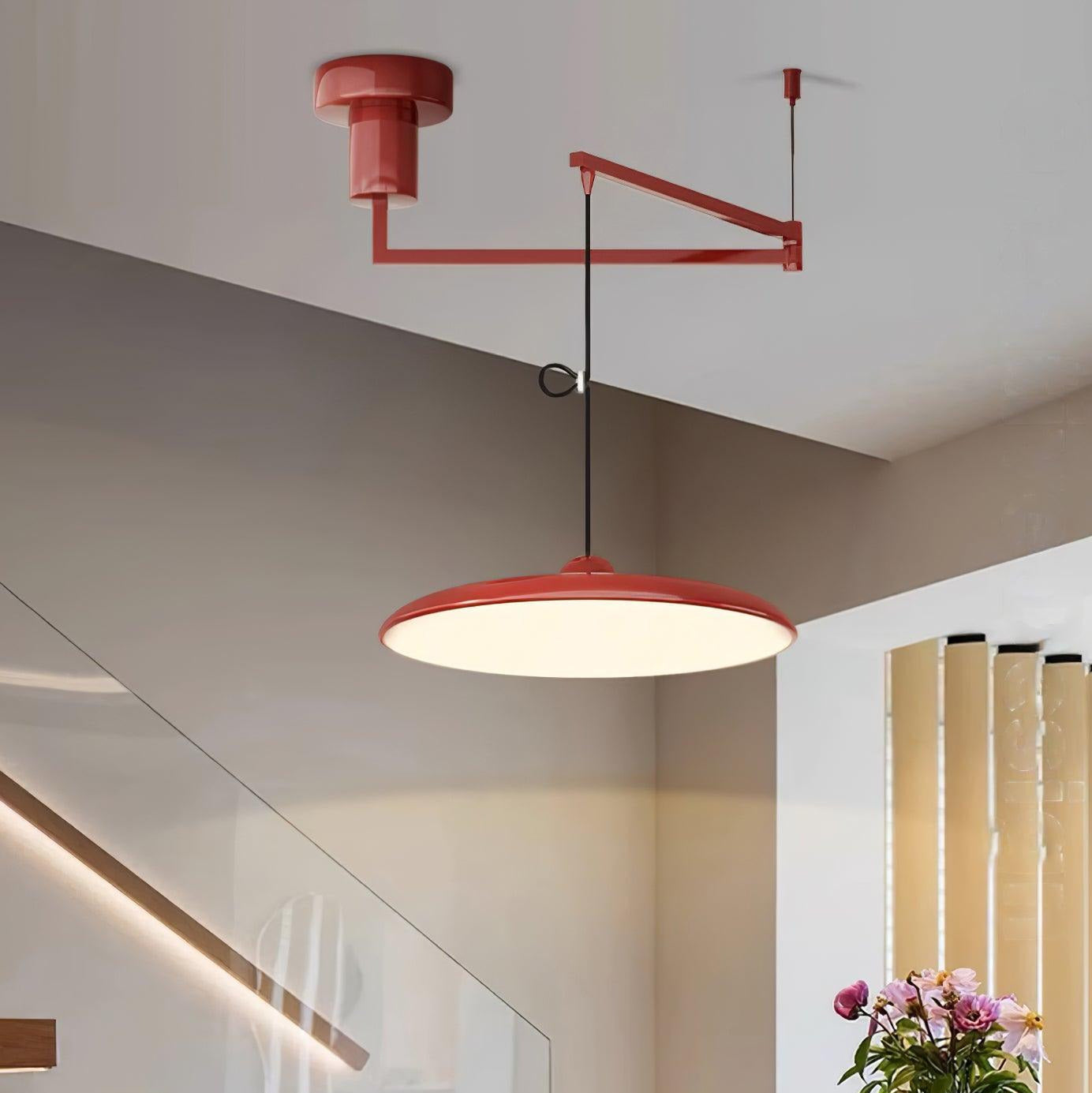 Adjustable Swing Arm Pendant Light Metal Disc Shade Integrated LED Dimmable