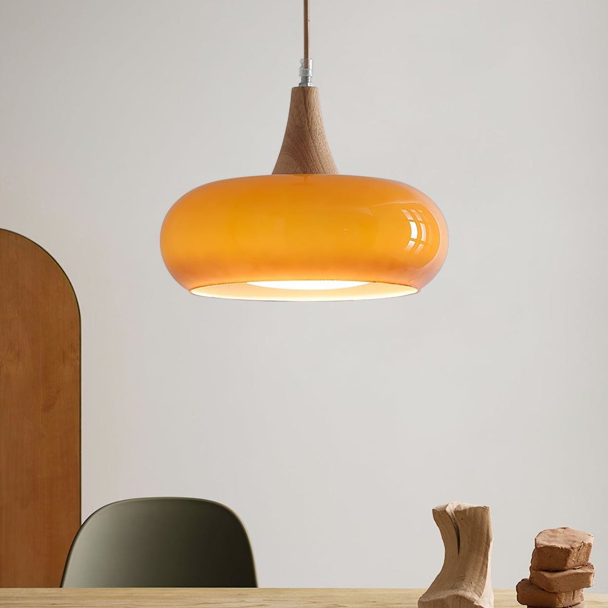 Amber Glass And Wood Pendant Light Mid Century Kitchen Island