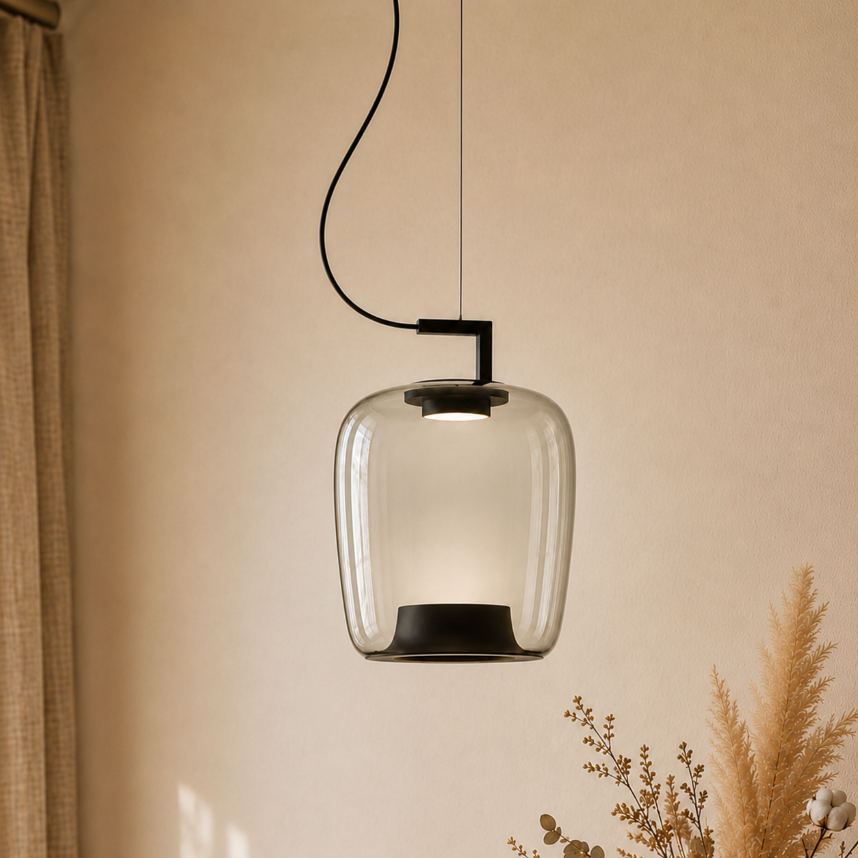 Amber Tinted Glass Lantern Pendant Light