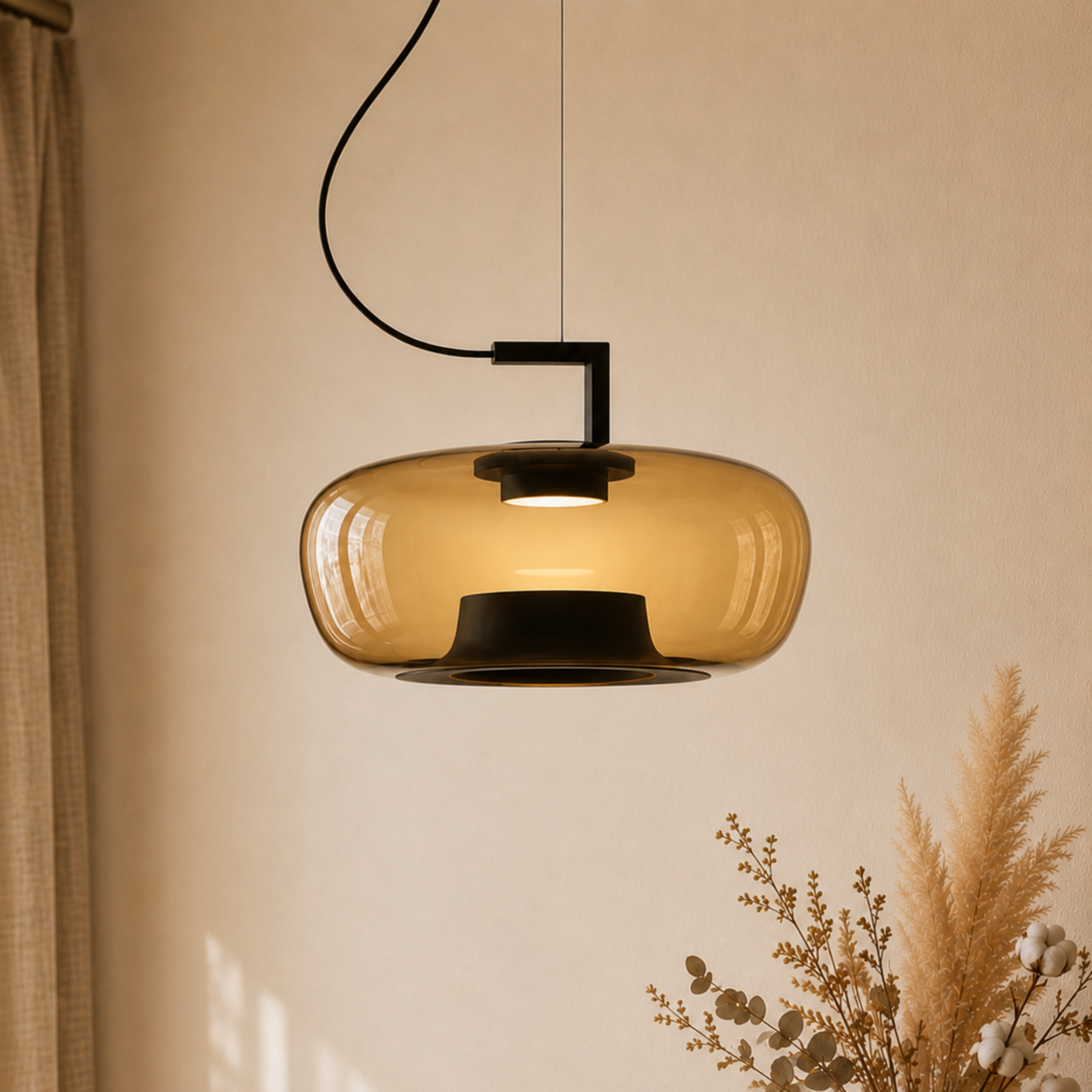 Amber Tinted Glass Lantern Pendant Light