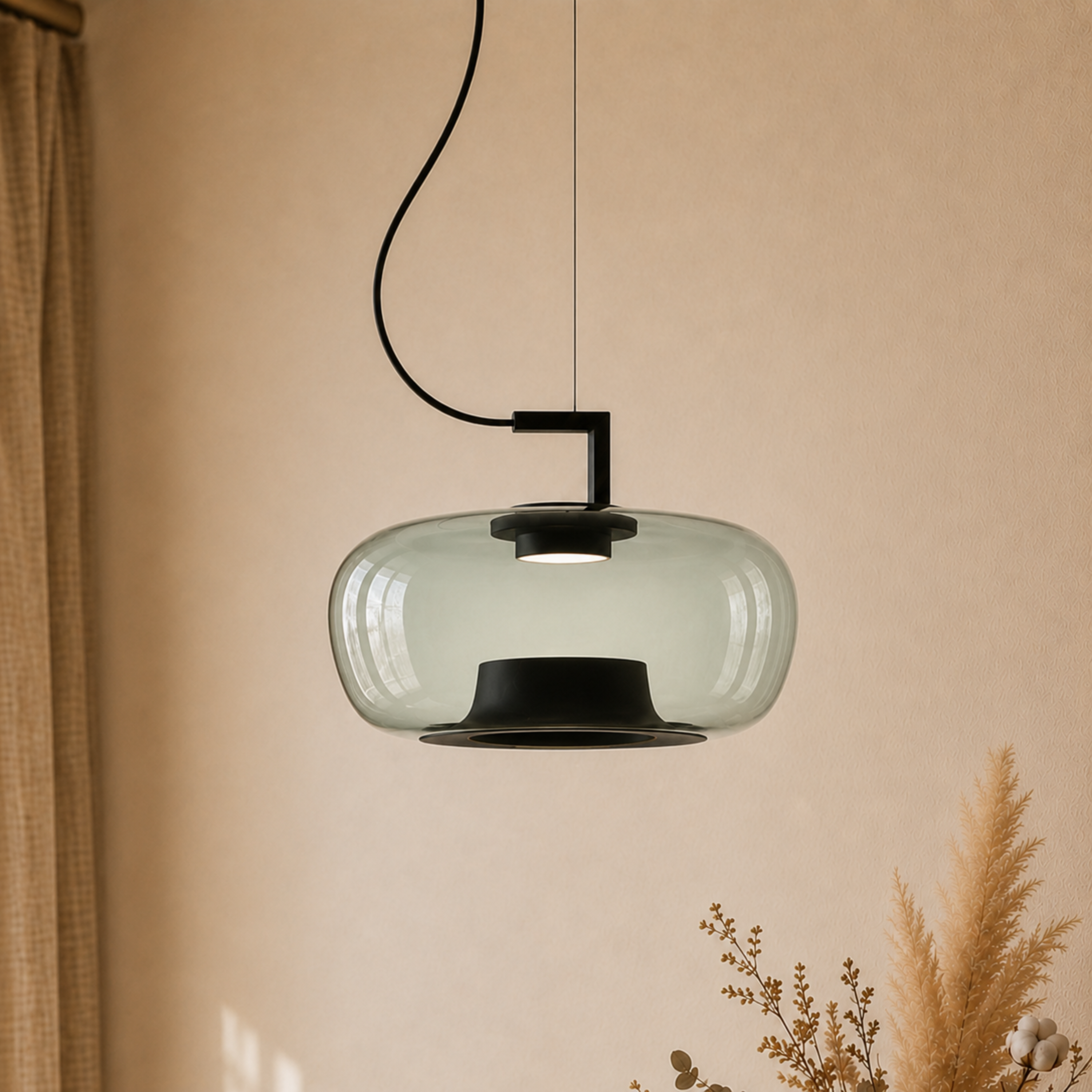 Amber Tinted Glass Lantern Pendant Light