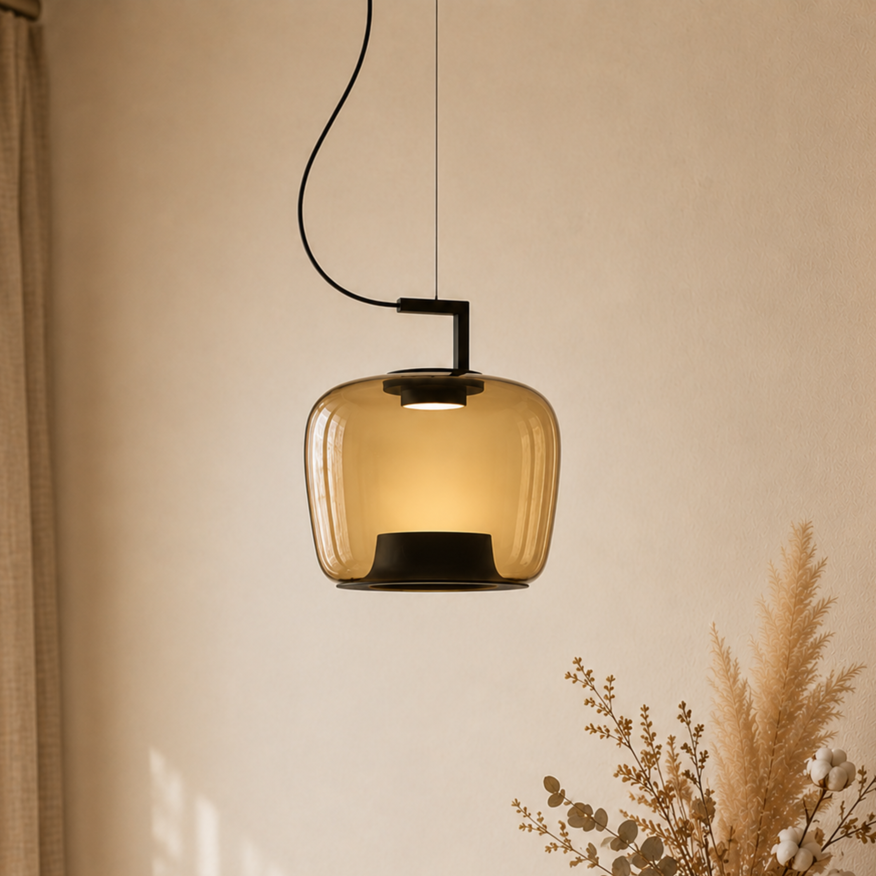 Amber Tinted Glass Lantern Pendant Light