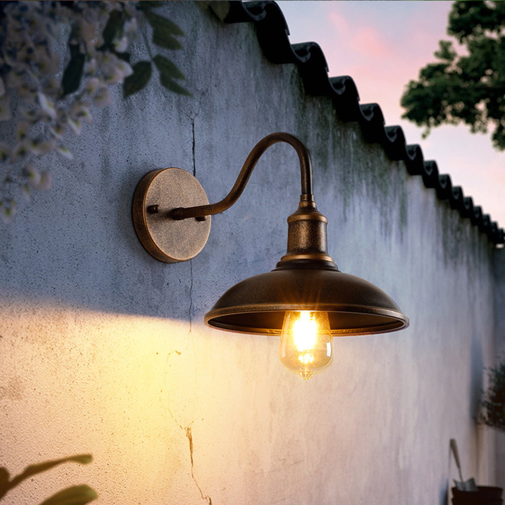 Antique Brass Rustic Bowl Shade Outdoor Wall Light For Garden And Porch