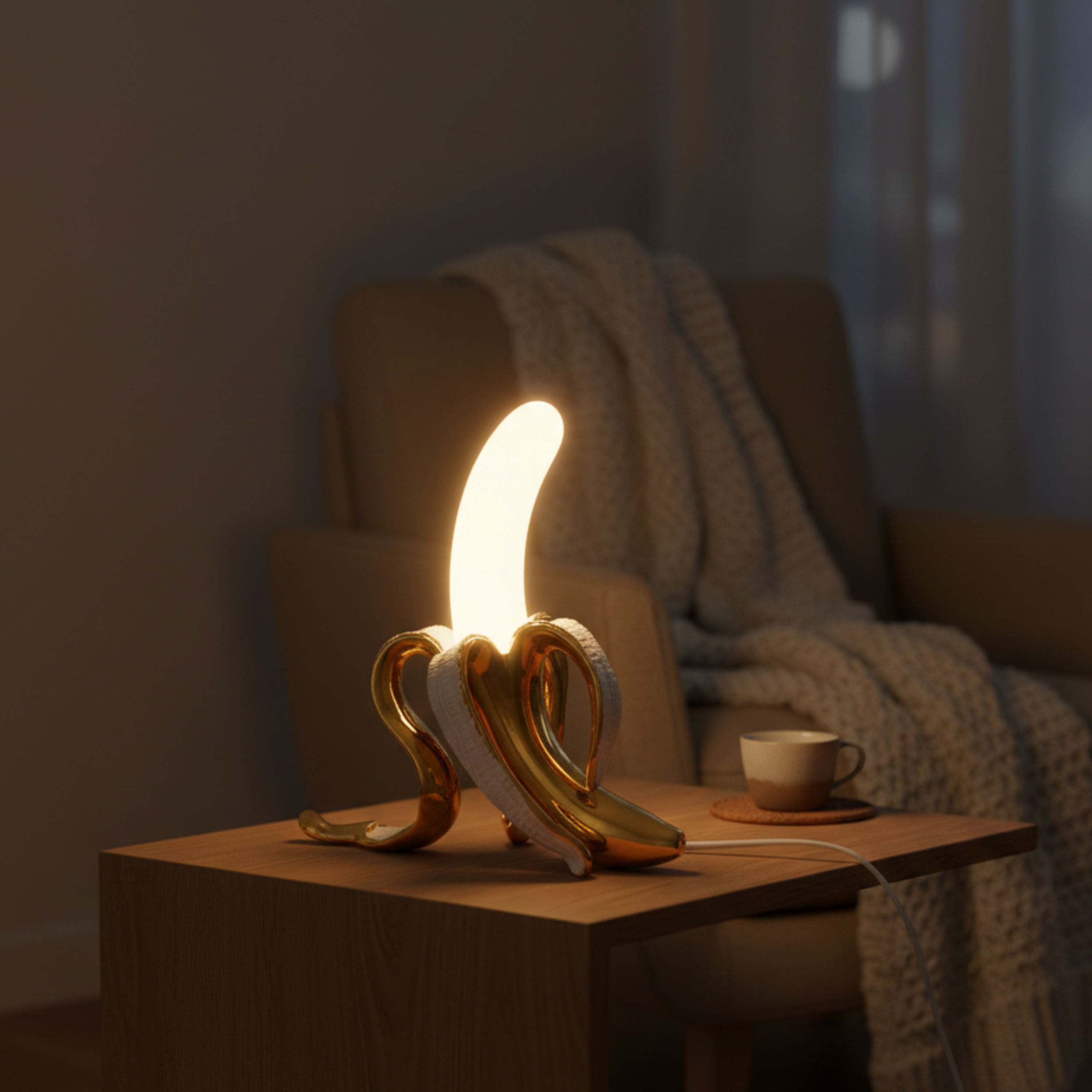 Art Deco Brass Look Banana LED Table Lamp