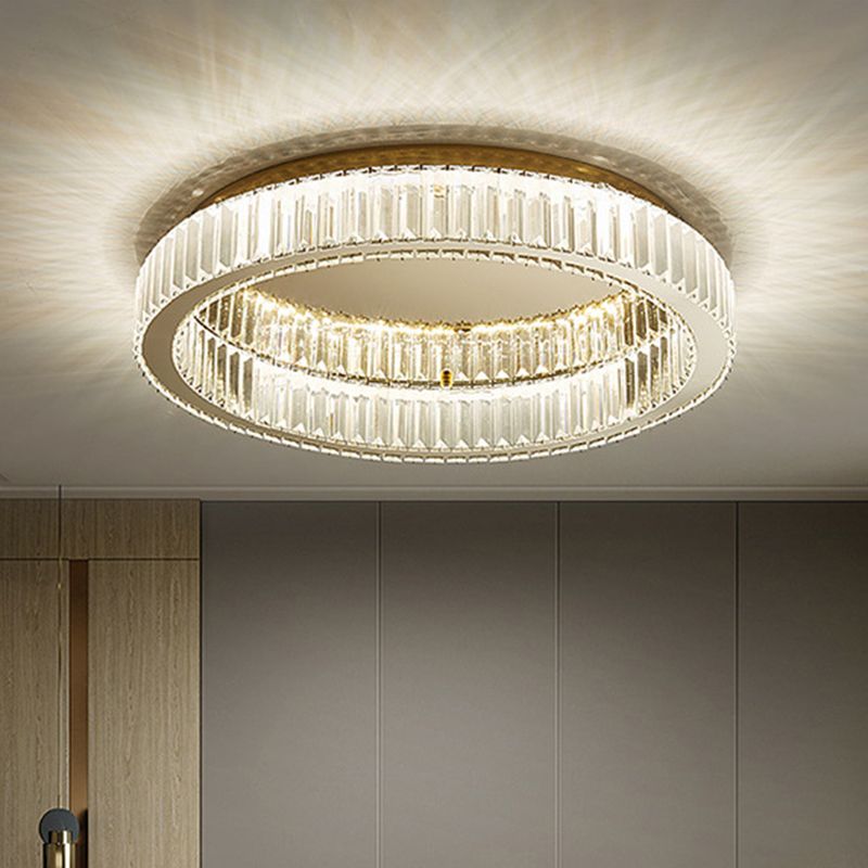 Art Deco Crystal Ring Flush Mount Ceiling Light Gold Circular LED