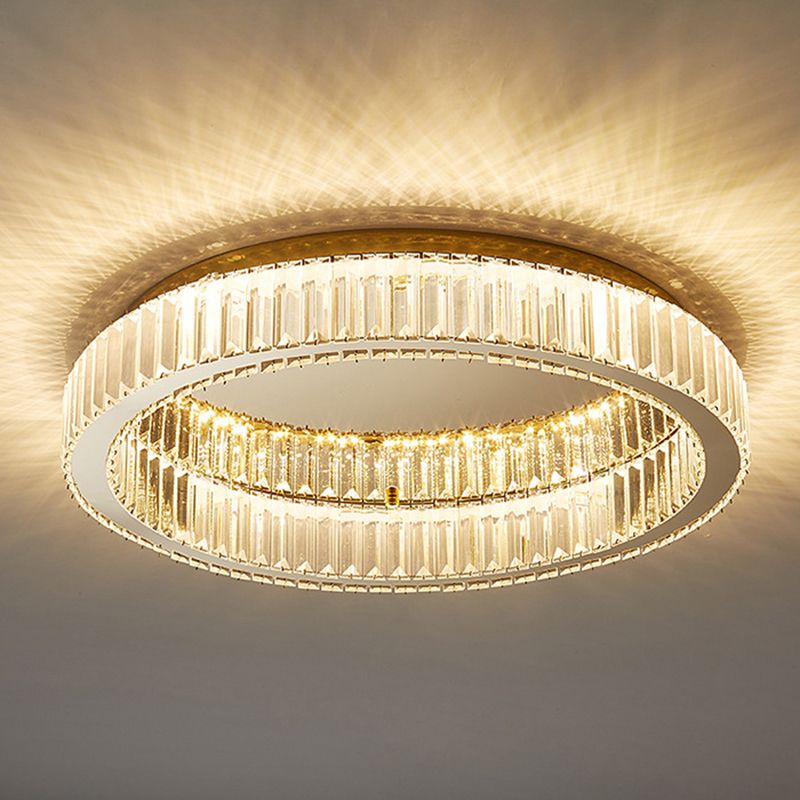 Art Deco Crystal Ring Flush Mount Ceiling Light Gold Circular LED