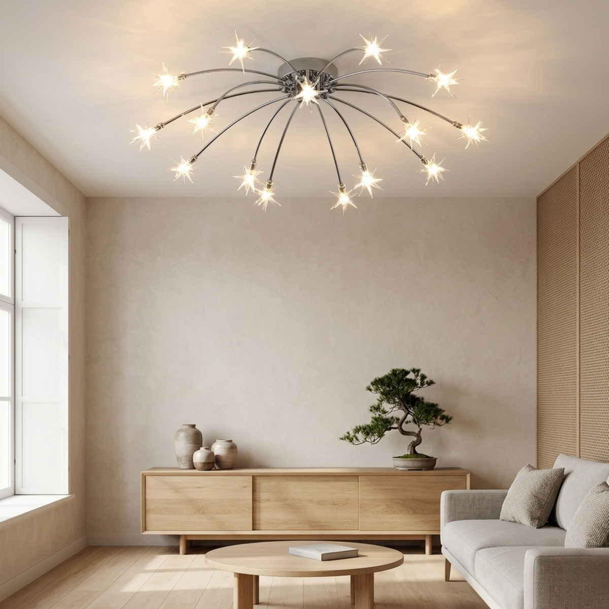 Art Deco Starburst Sputnik LED Ceiling Light With Star Shaped Light Points