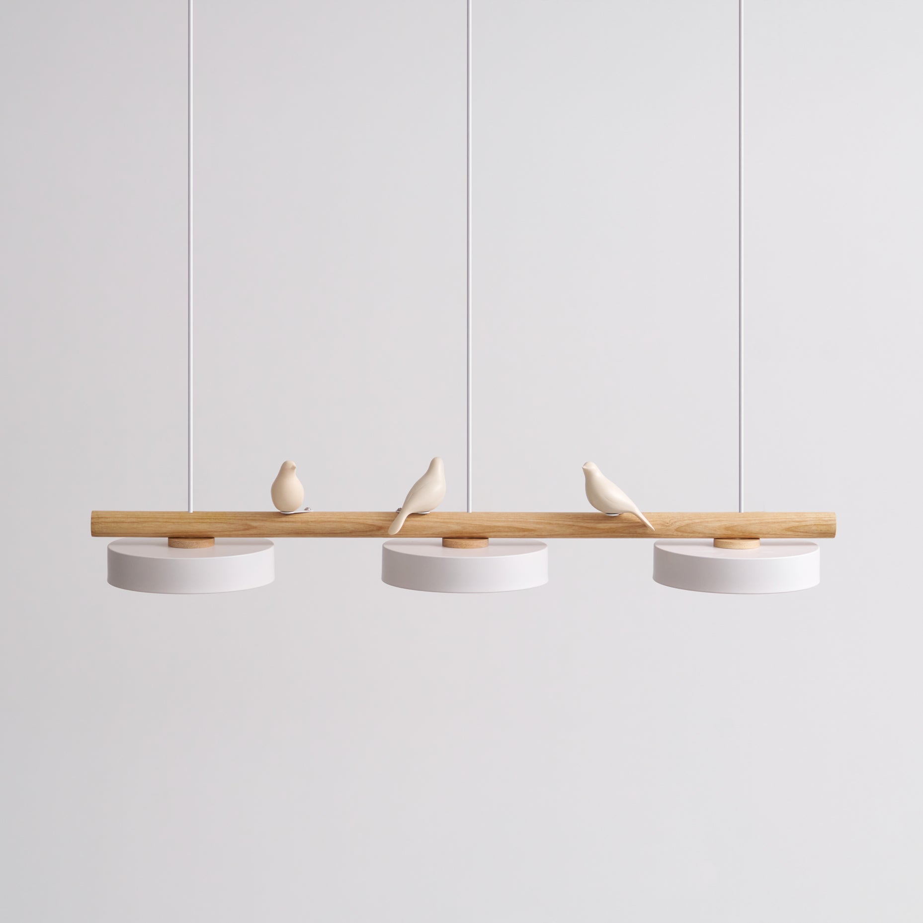 Bird Motif Wood and Metal Drum Pendant Light