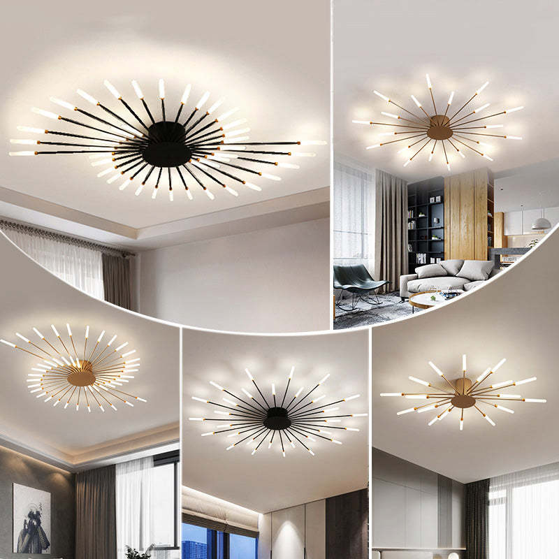 Black And Gold Firework Spiral Flush Mount LED Ceiling Light
