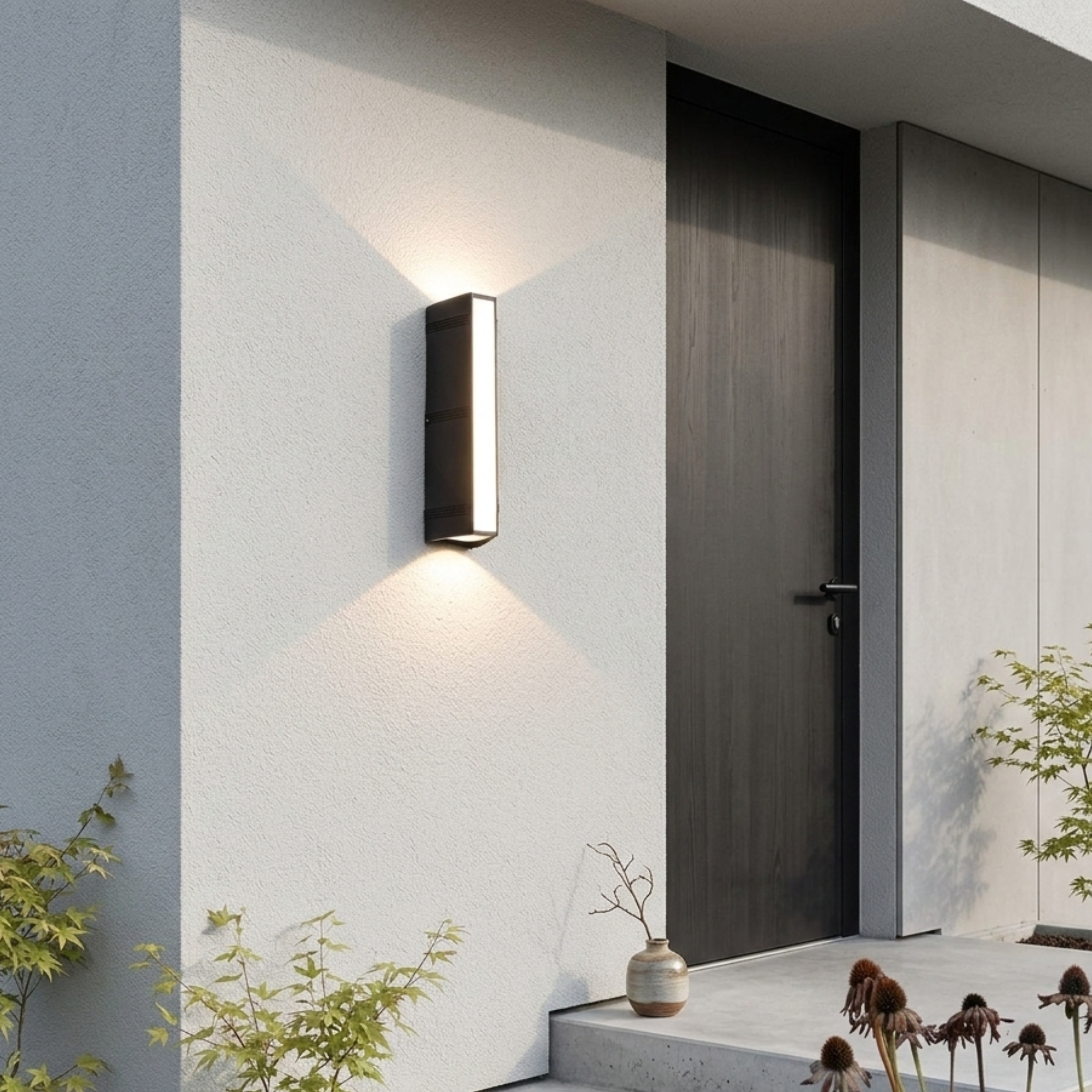 Black LED Outdoor Wall Light Rectangular Up Down Exterior Wall Sconce