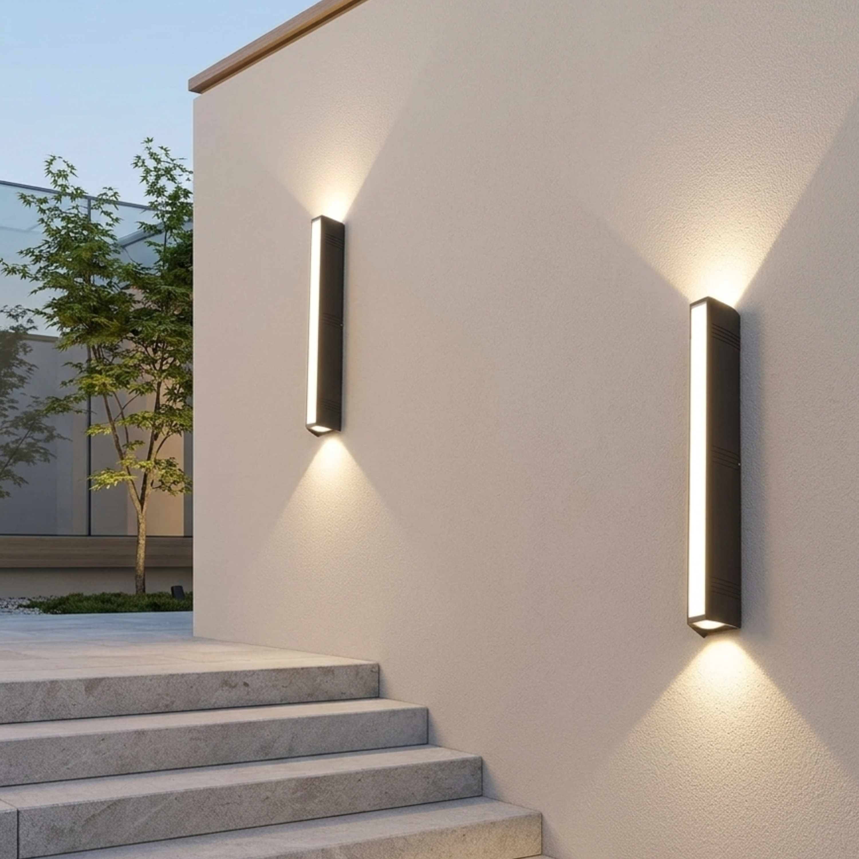 Black LED Outdoor Wall Light Rectangular Up Down Exterior Wall Sconce
