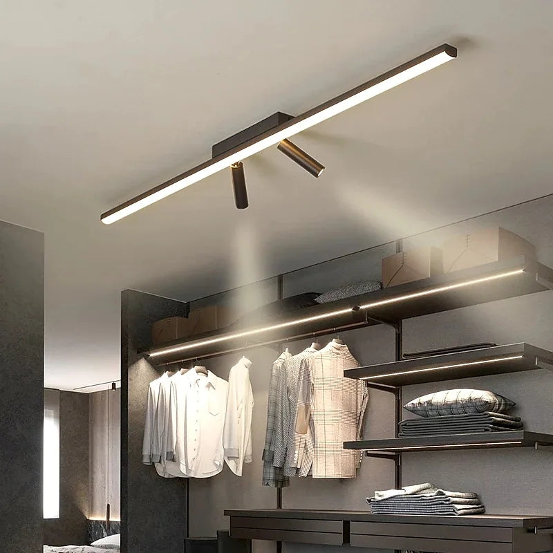 Black Linear LED Ceiling Light Adjustable Spotlight Minimalist Flush Mount