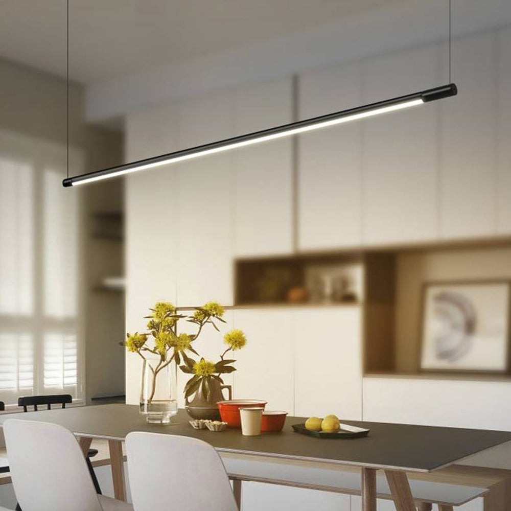 Black Linear Pendant Light Minimalist Slim LED Bar Dimmable