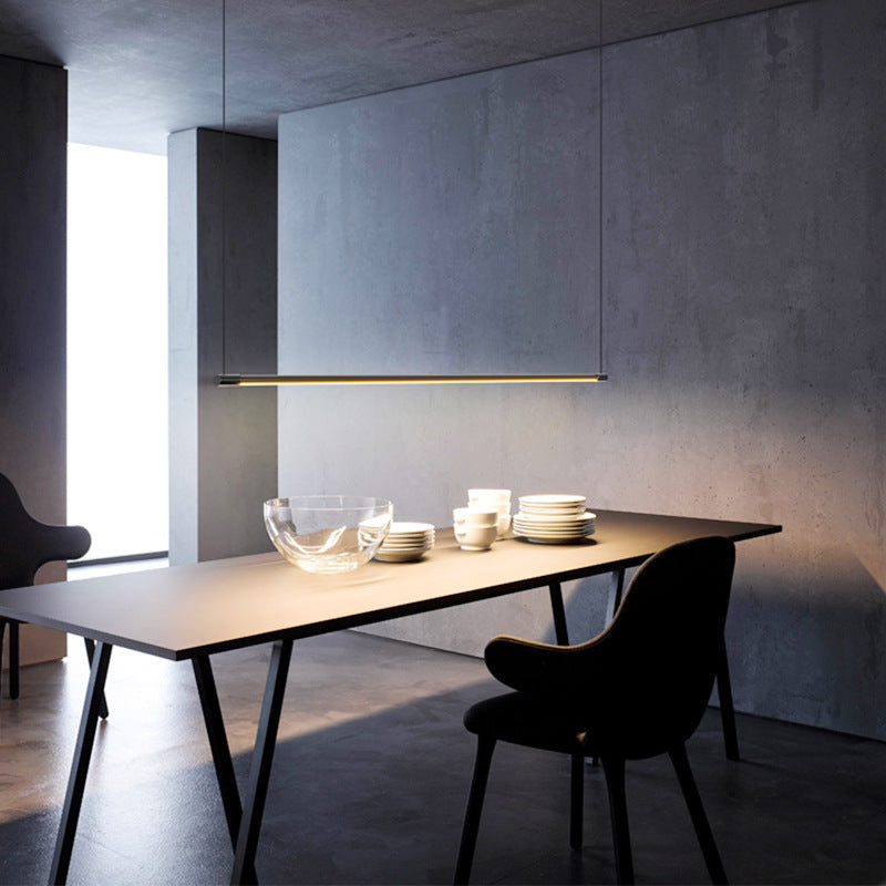 Black Linear Pendant Light Minimalist Slim LED Bar Dimmable