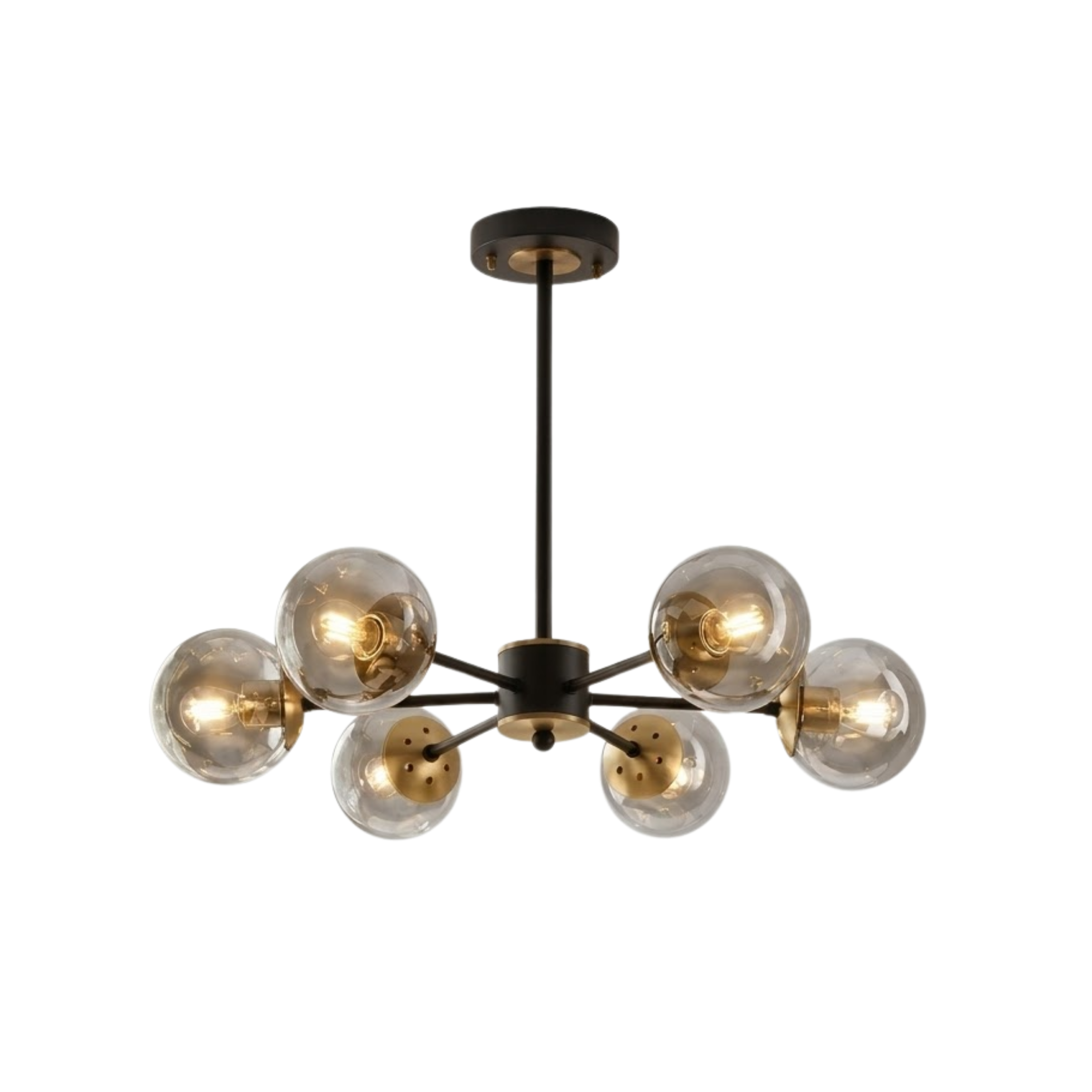 Black Mid Century Smoked Glass Globe Sputnik Chandelier