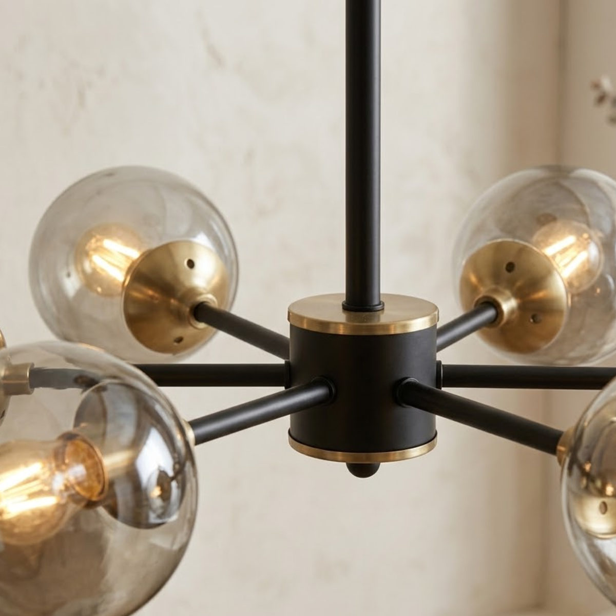 Black Mid Century Smoked Glass Globe Sputnik Chandelier