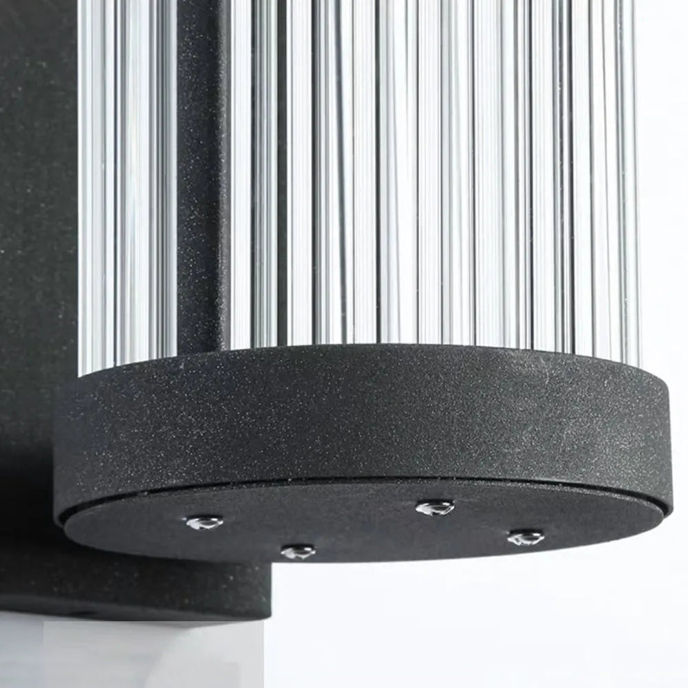 Black Ribbed Glass Semi Cylindrical Outdoor Wall Light Modern Garden Wall Lamp