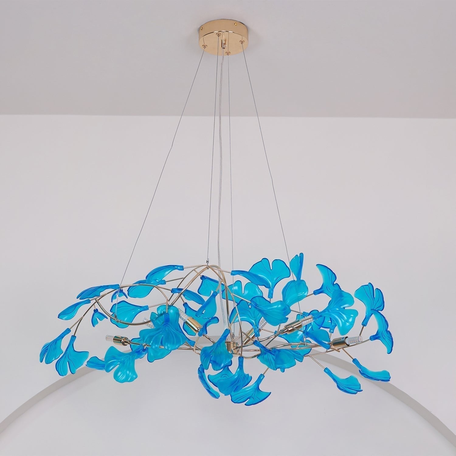 Botanical Ginkgo Leaf Branch Chandelier Acrylic Metal Frame Green Blue Coffee