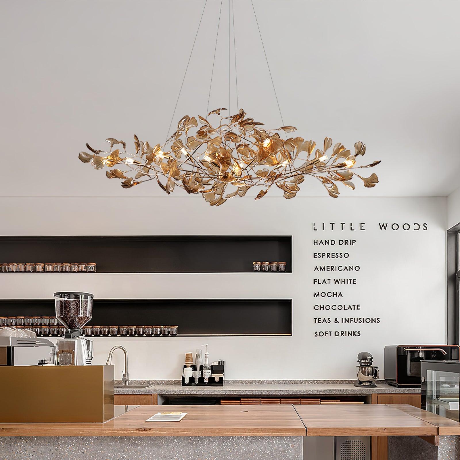 Botanical Ginkgo Leaf Branch Chandelier Acrylic Metal Frame Green Blue Coffee