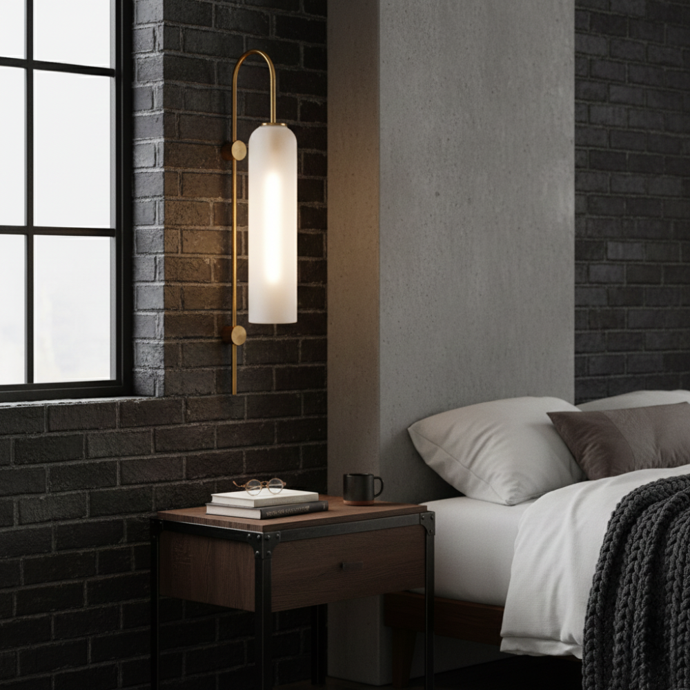 Brass Arc Textured Glass Cylinder Wall Sconce Indoor Wall Light